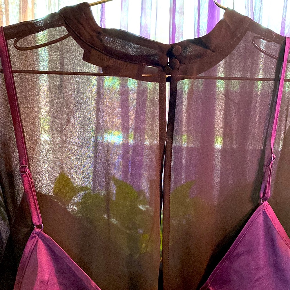 Aubergine and Black slip dress with eyelash lace accents. Size 16. - Picture 6 of 9